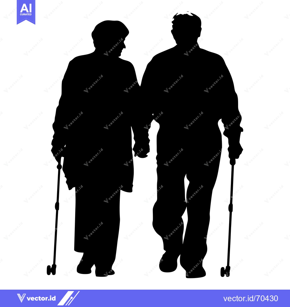 Premium Vector of Silhouette of an Elderly Couple Walking with Canes