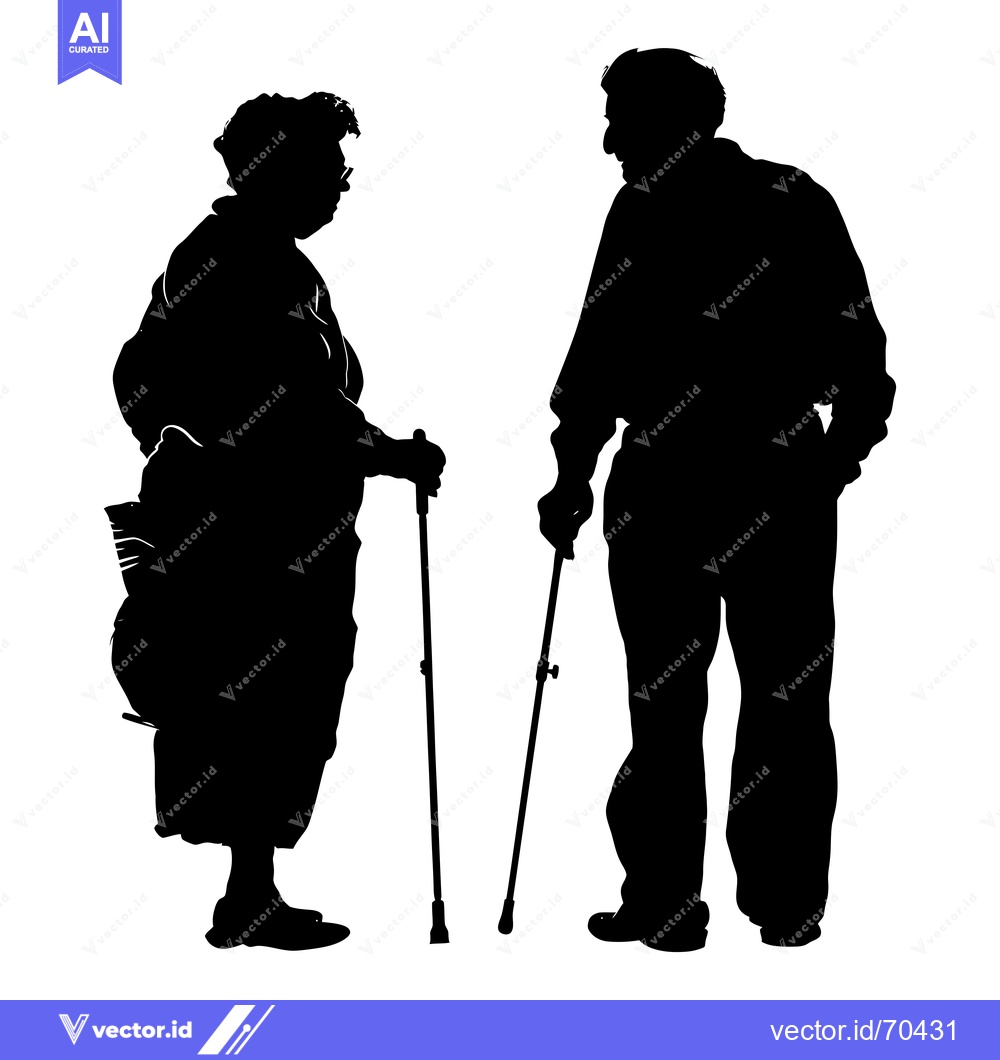 Premium Vector of Silhouette of an Elderly Couple Holding Walking Sticks