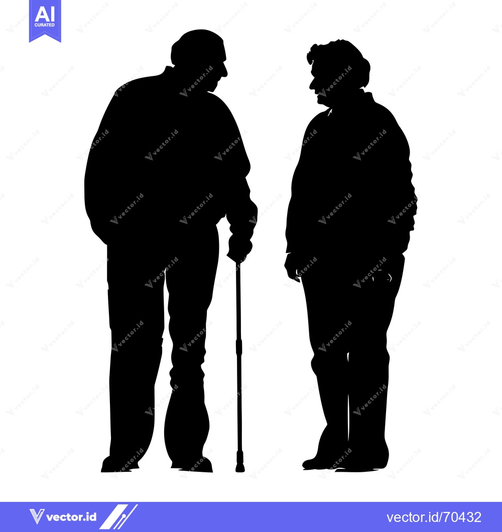 Premium Vector dari Silhouette of Two People, One with a Cane, Facing Each Other