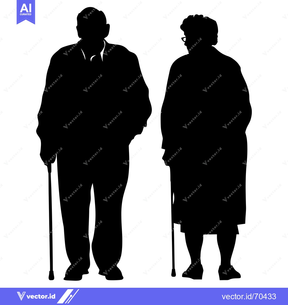 Premium Vector dari Silhouettes of an Elderly Couple Standing with Canes