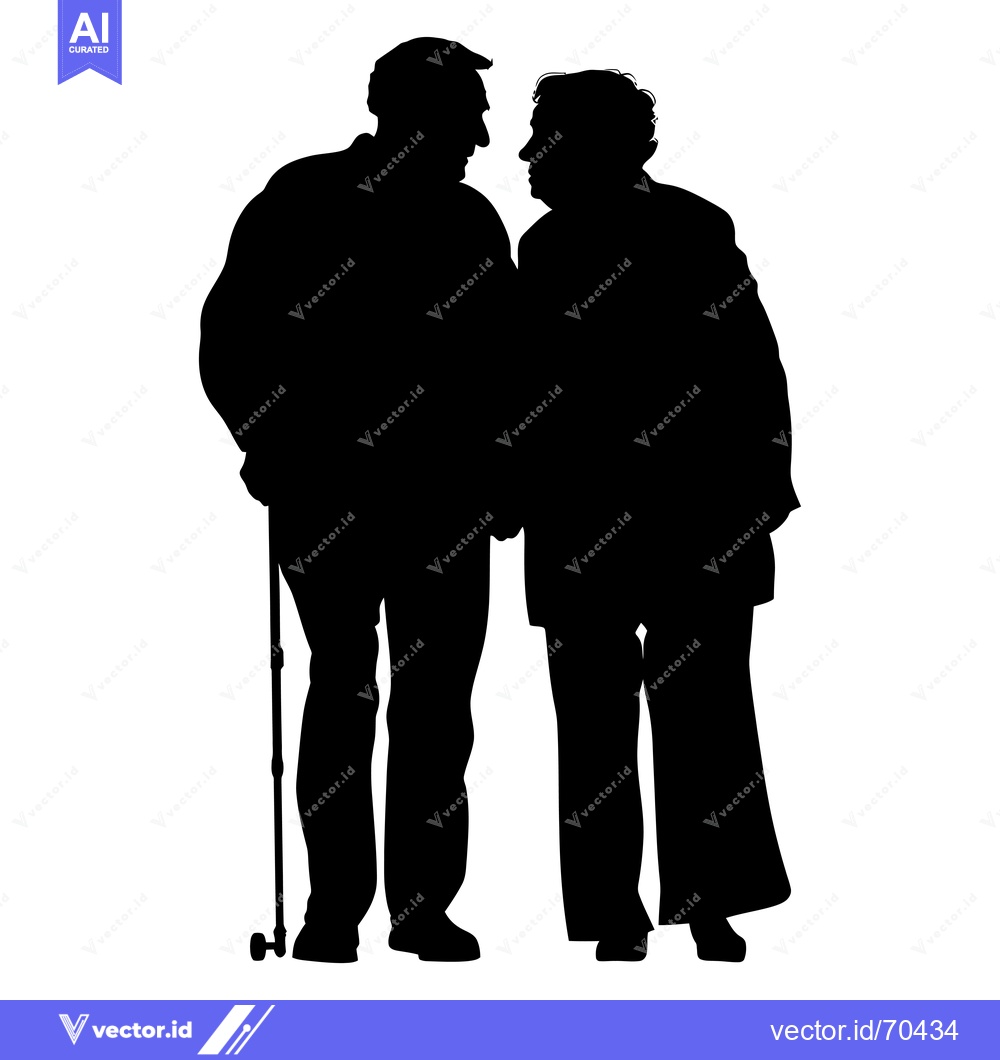 Premium Vector dari Silhouette of an Elderly Couple Walking Together