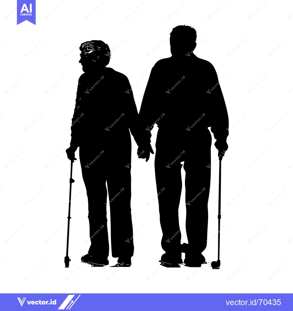 Premium Vector dari Silhouette of an elderly couple walking together, holding hands, one u