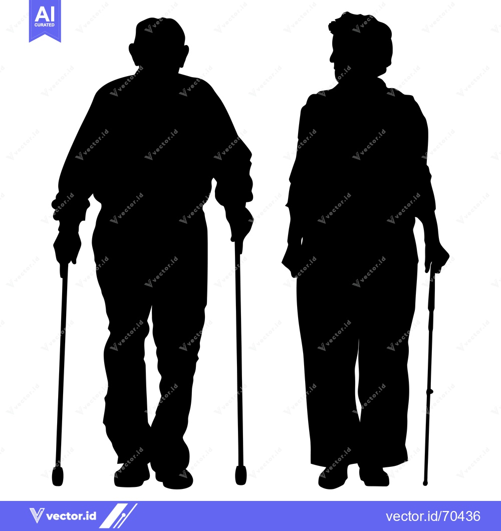 Premium Vector dari Silhouette of an Elderly Couple Walking with Canes