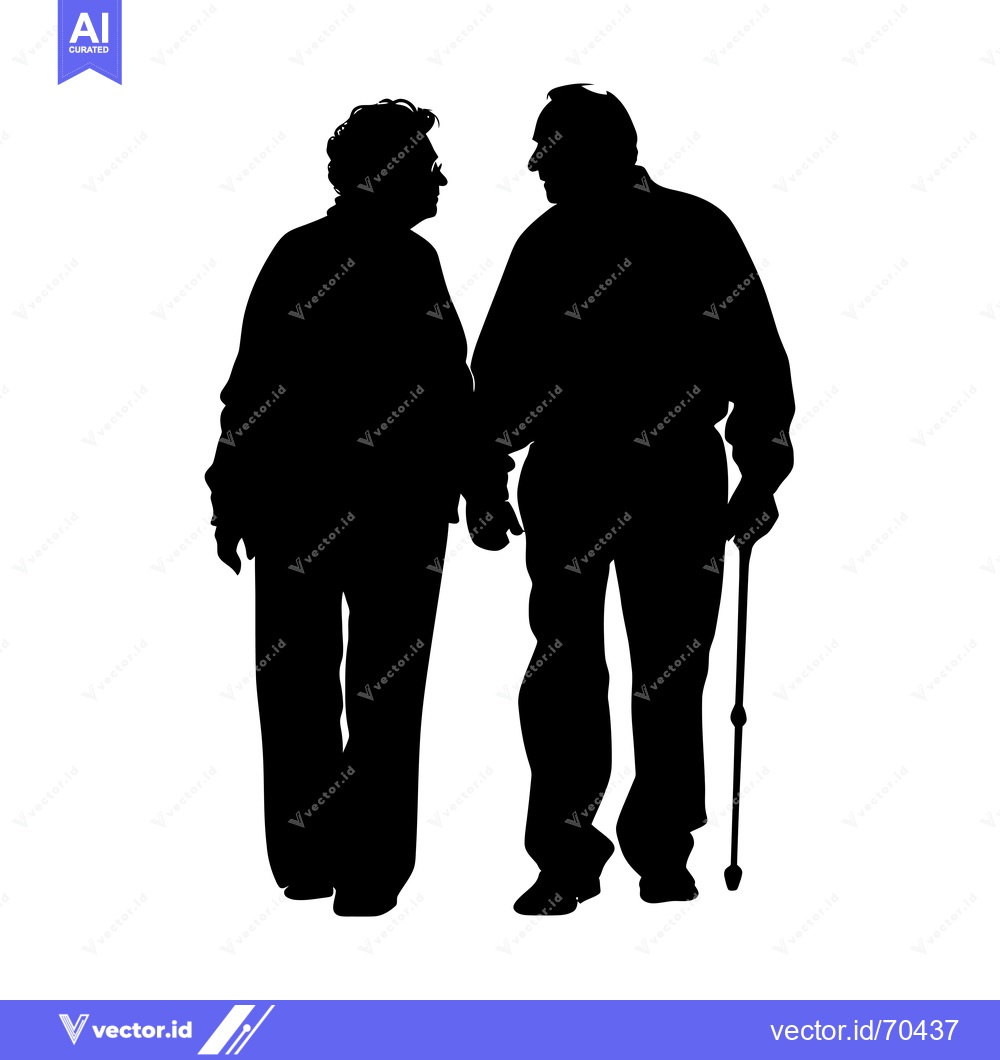Premium Vector dari Silhouette of an Elderly Couple Holding Hands and Walking