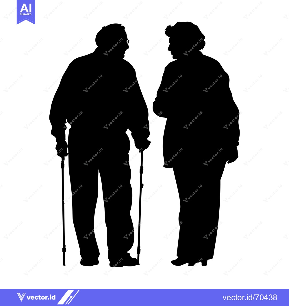 Premium Vector of Silhouette of an elderly couple standing together, one using a cane.