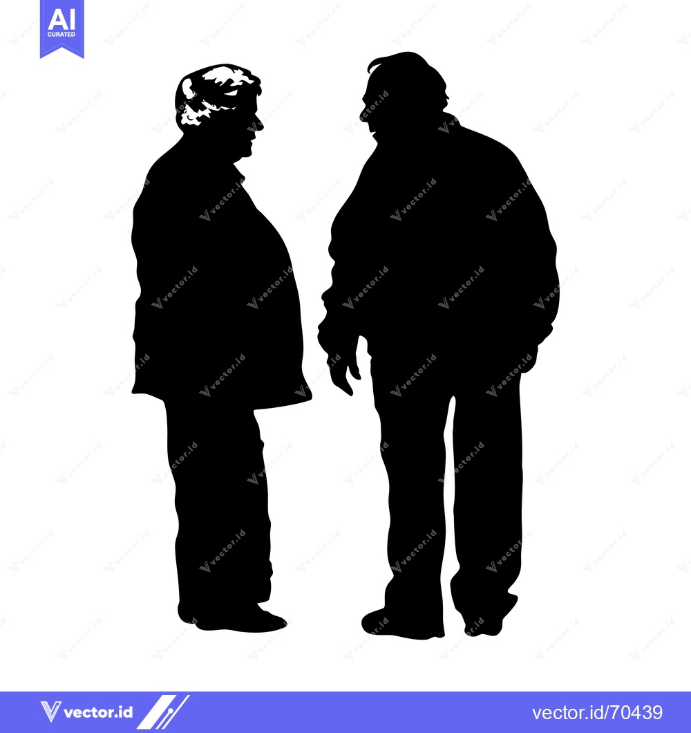 Premium Vector of Two Men in Silhouette, Standing and Talking