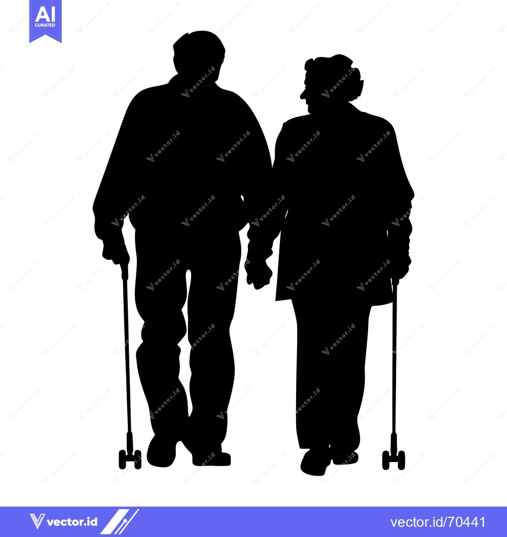 Premium Vector dari Silhouette of an Elderly Couple Walking with Canes