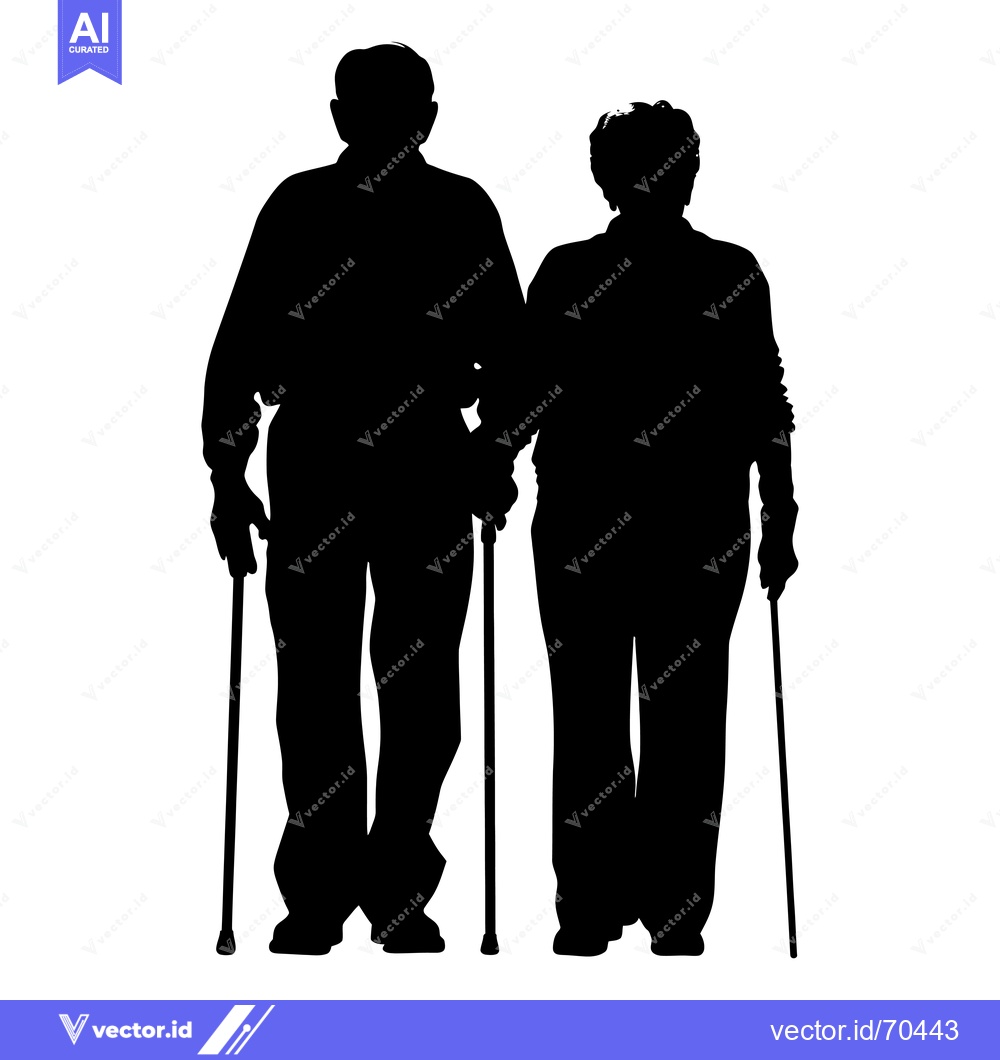 Premium Vector of Silhouette of an Elderly Couple Walking with Canes