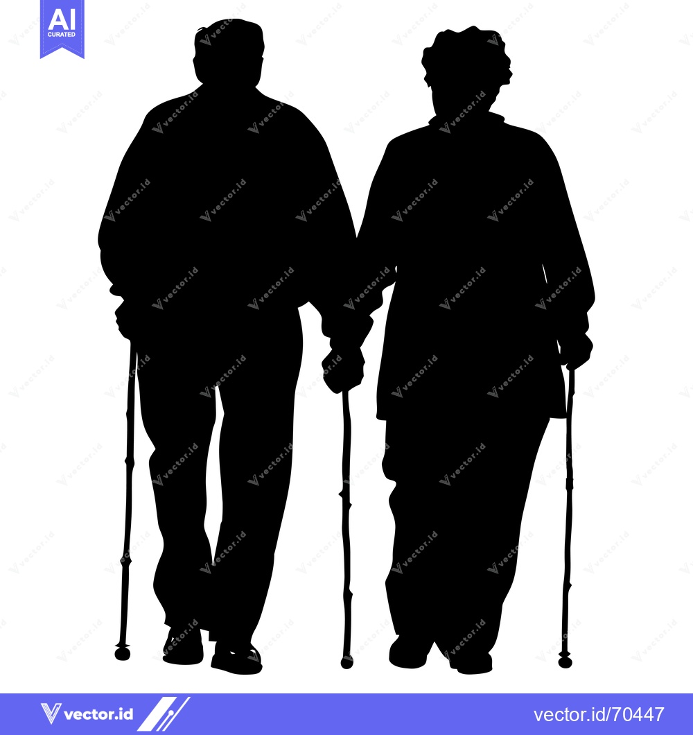 Premium Vector of Silhouette of an elderly couple walking with canes