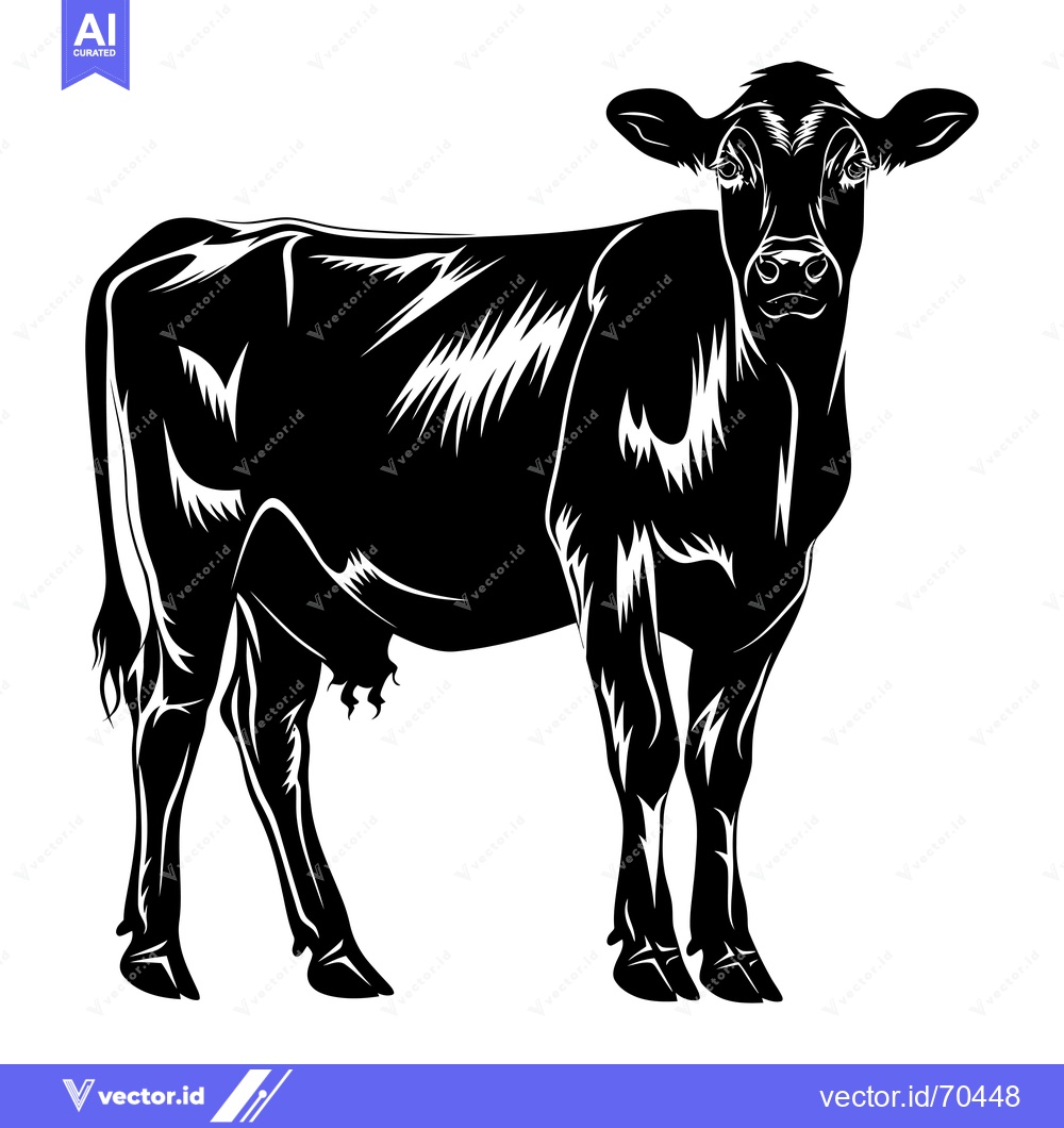 Premium Vector dari Black and White Silhouette of a Cow Standing