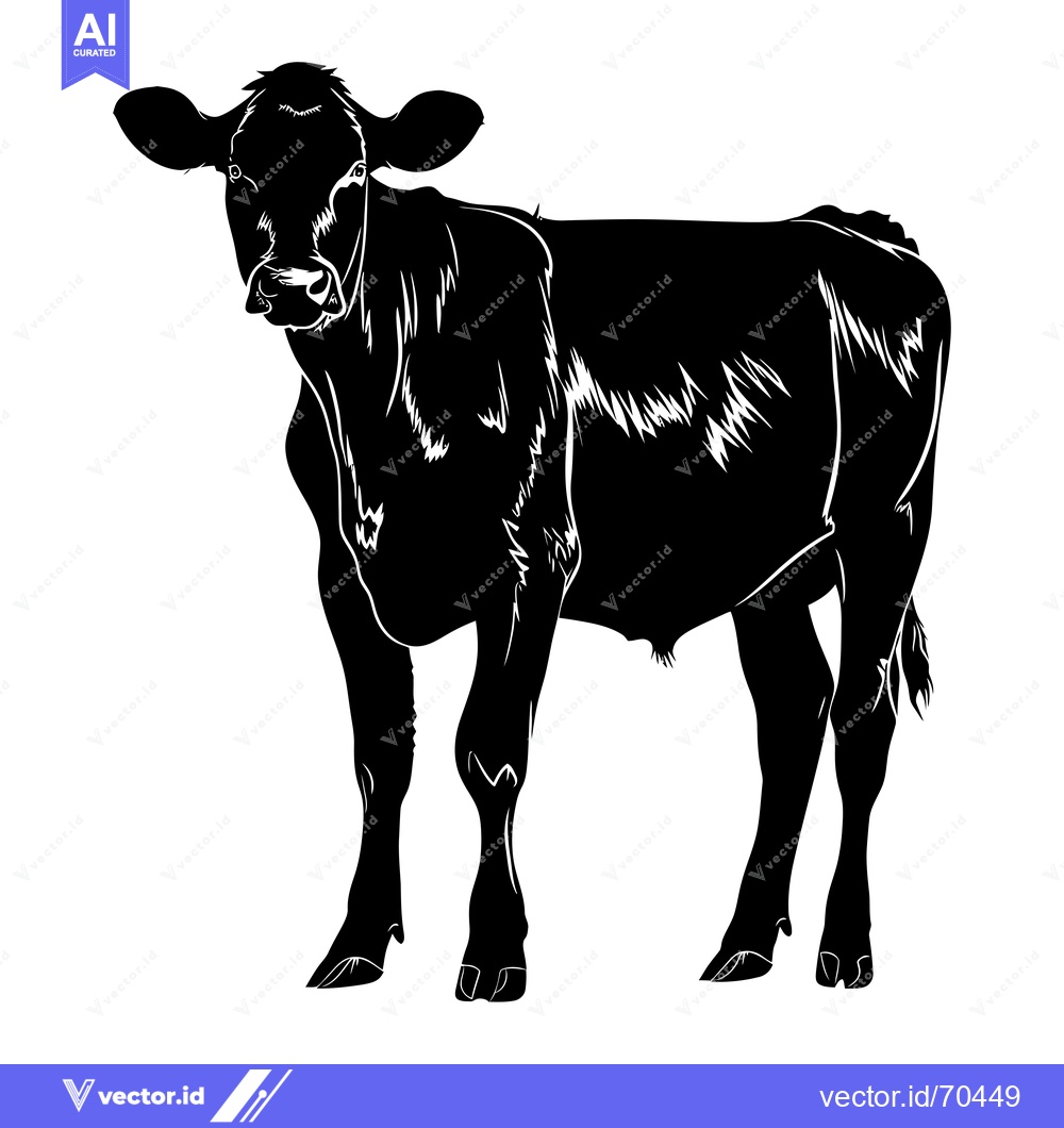 Premium Vector dari Black and White Silhouette of a Young Cow