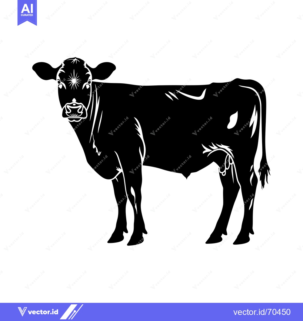 Premium Vector of Black and White Silhouette of a Cow Standing Sideways