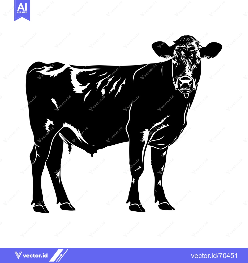 Premium Vector of Black and White Silhouette of a Standing Cow