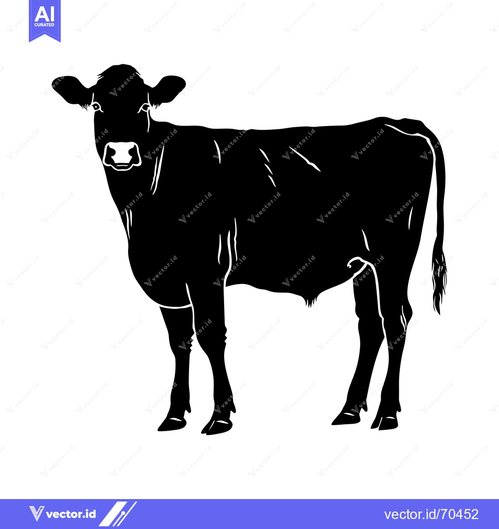Premium Vector of Black and White Silhouette of a Cow Standing on a White Background