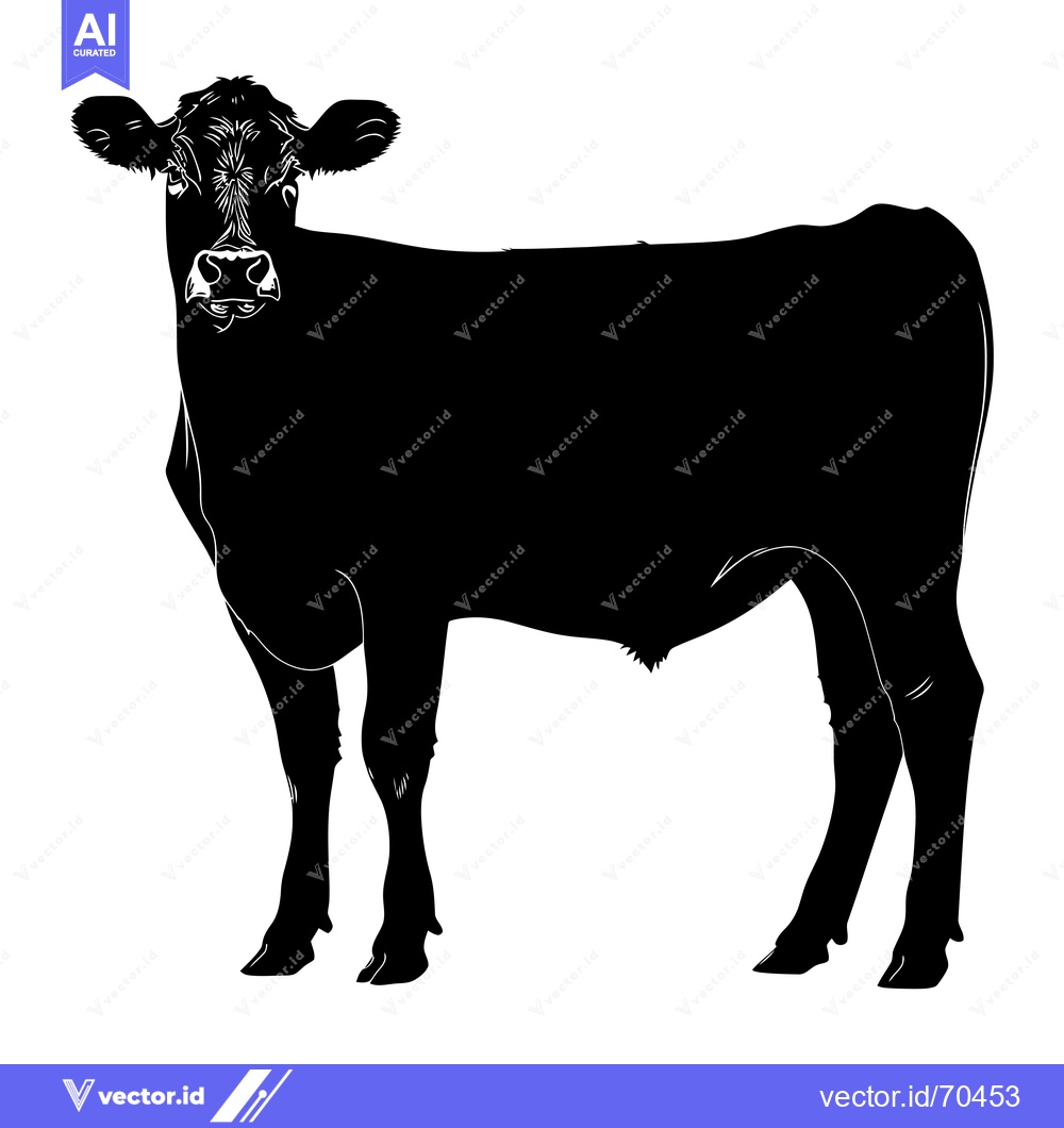 Premium Vector dari Black and White Silhouette of a Young Cow