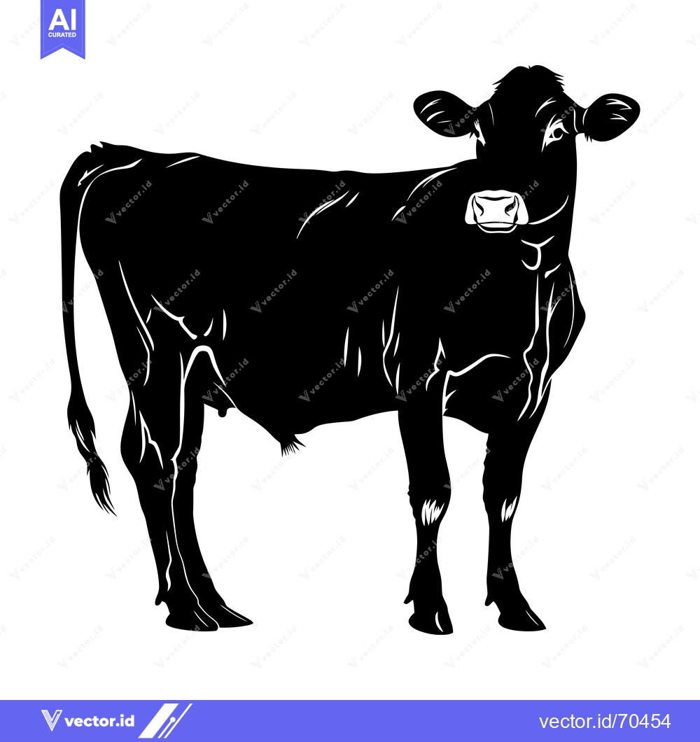 Premium Vector of Black and White Silhouette of a Standing Cow