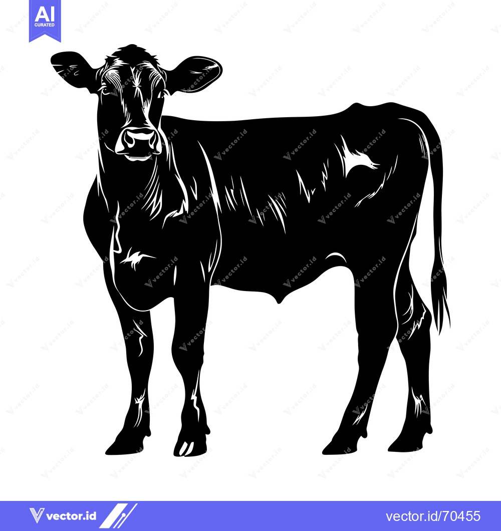 Premium Vector of Black and White Silhouette of a Cow Standing