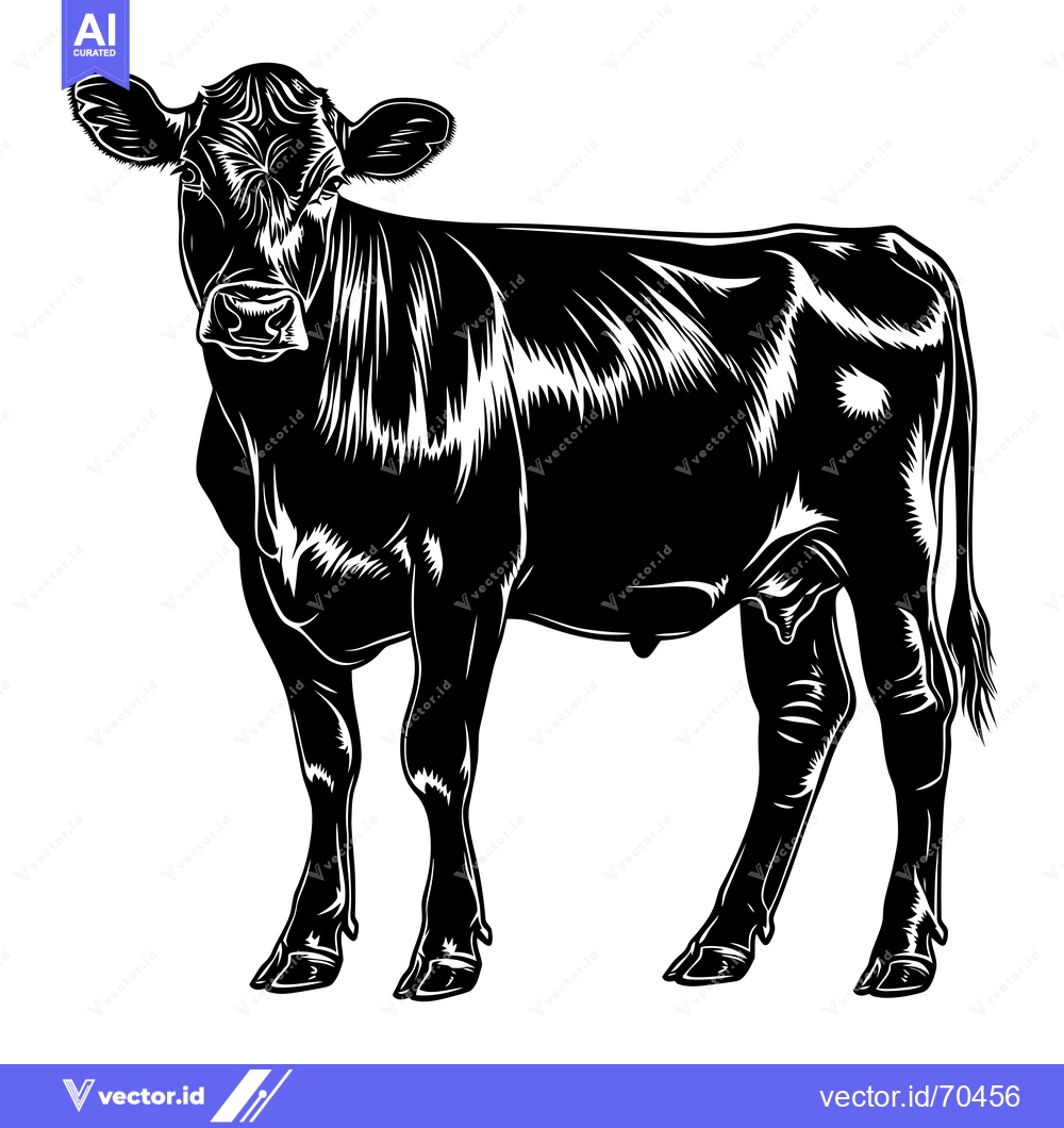 Premium Vector of Black and White Silhouette of a Cow with Detailed Fur