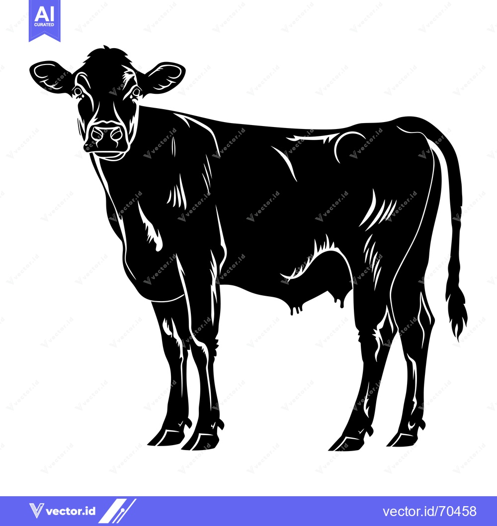 Premium Vector of Black and White Silhouette of a Cow Standing