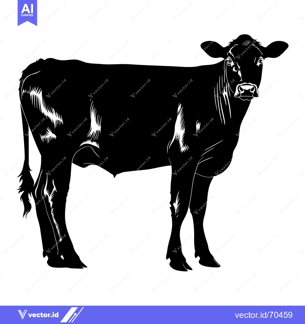 Premium Vector dari Black and White Silhouette of a Cow Standing