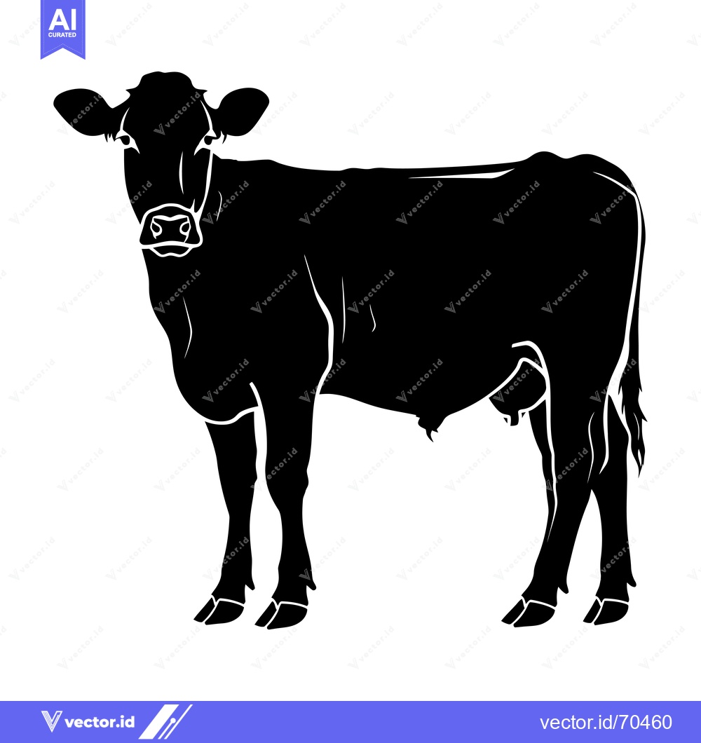 Premium Vector dari Black and White Silhouette of a Cow Standing on a White Background