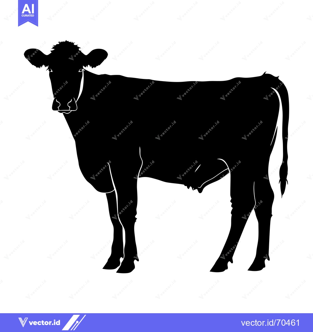 Premium Vector dari Black and White Silhouette of a Standing Cow