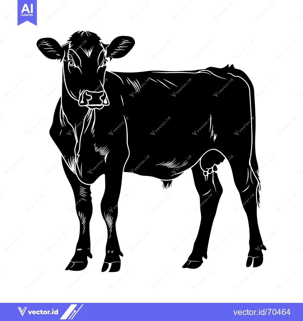 Premium Vector of Black and White Silhouette of a Standing Cow