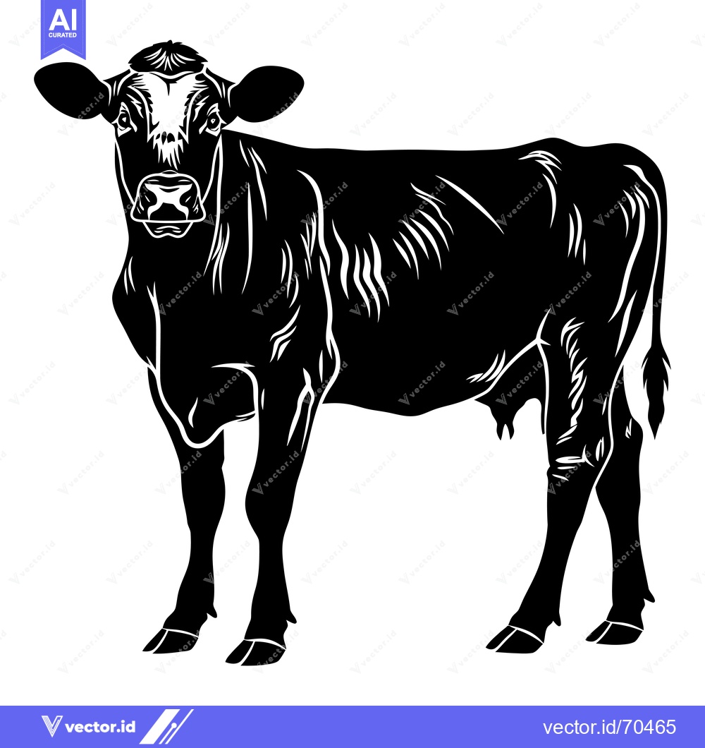 Premium Vector dari Black and White Silhouette of a Cow Standing