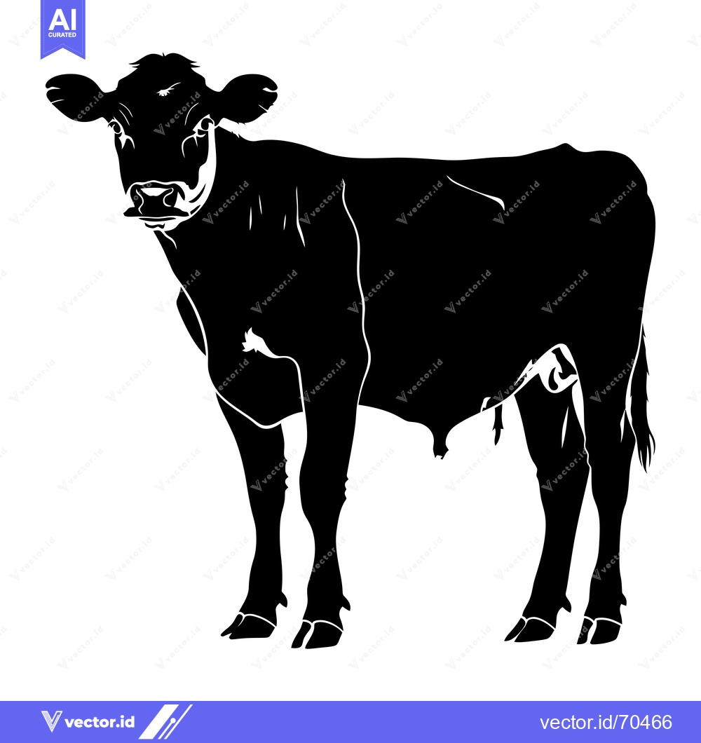 Premium Vector of Black and White Silhouette of a Cow Standing