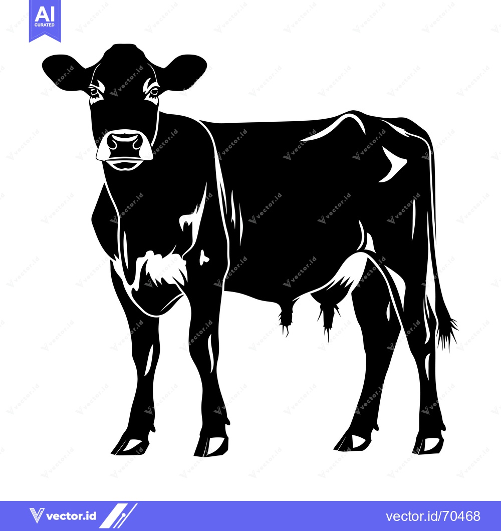 Premium Vector dari Black and White Silhouette of a Cow Standing