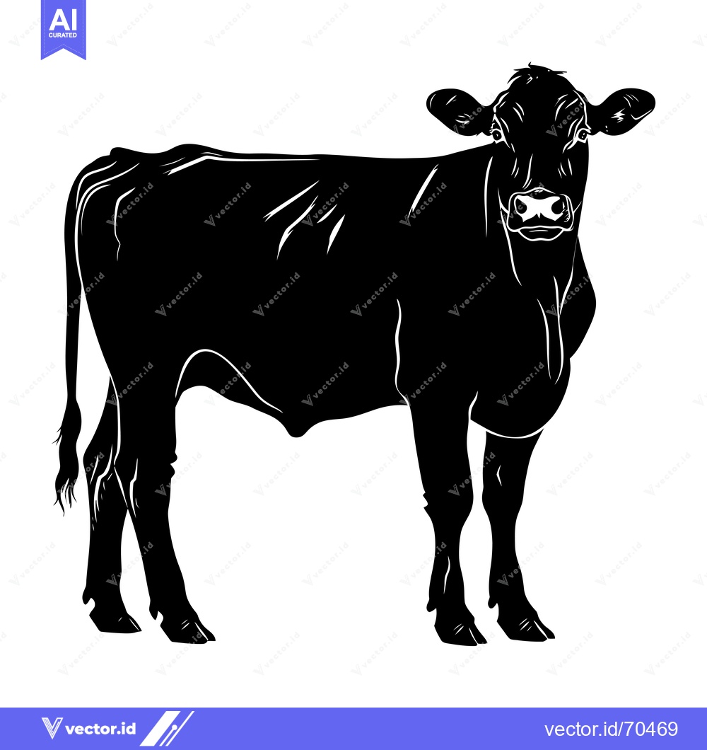 Premium Vector of Black and White Silhouette of a Cow Standing