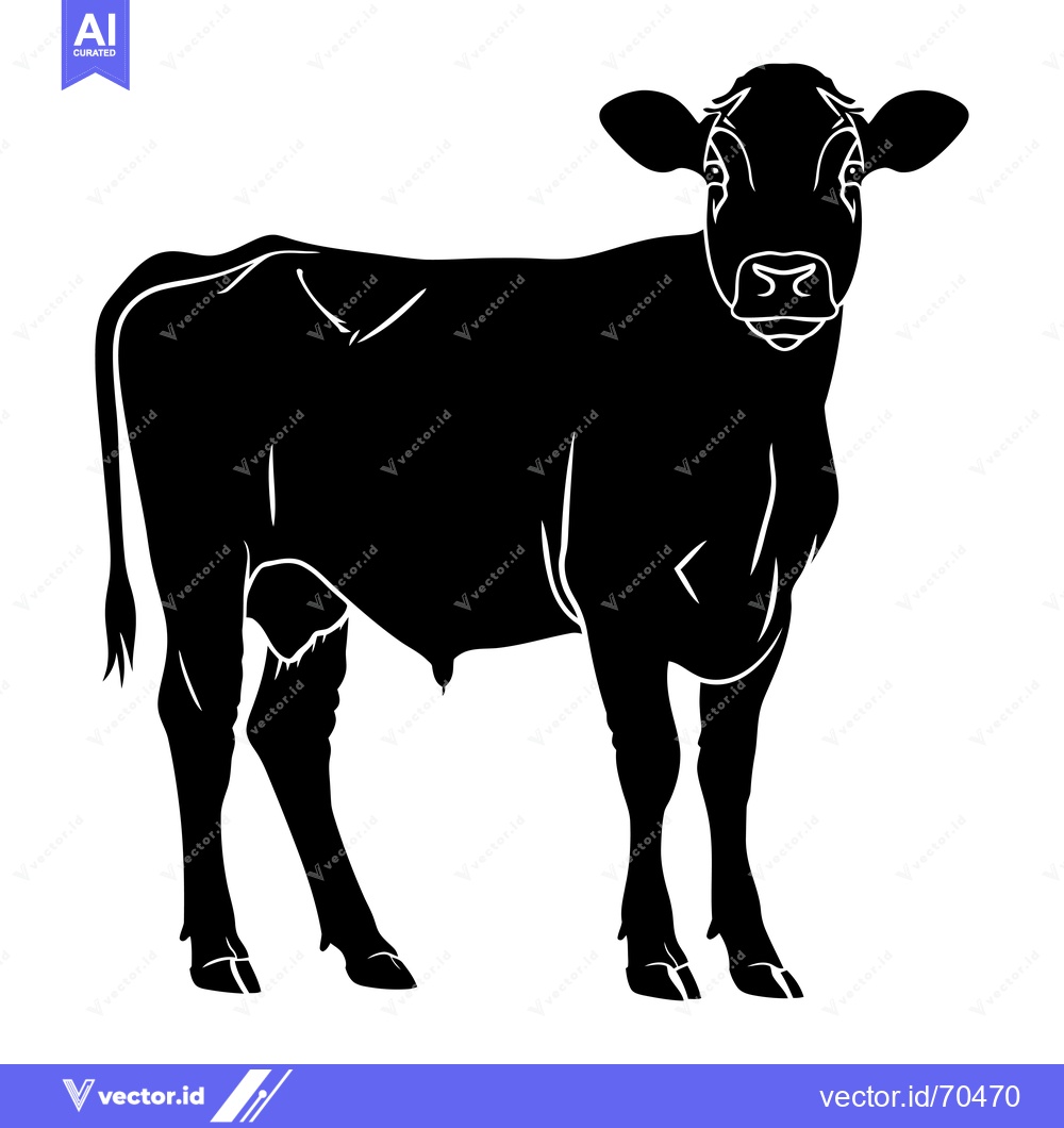Premium Vector dari Silhouette of a Young Black Cow Standing on a White Background