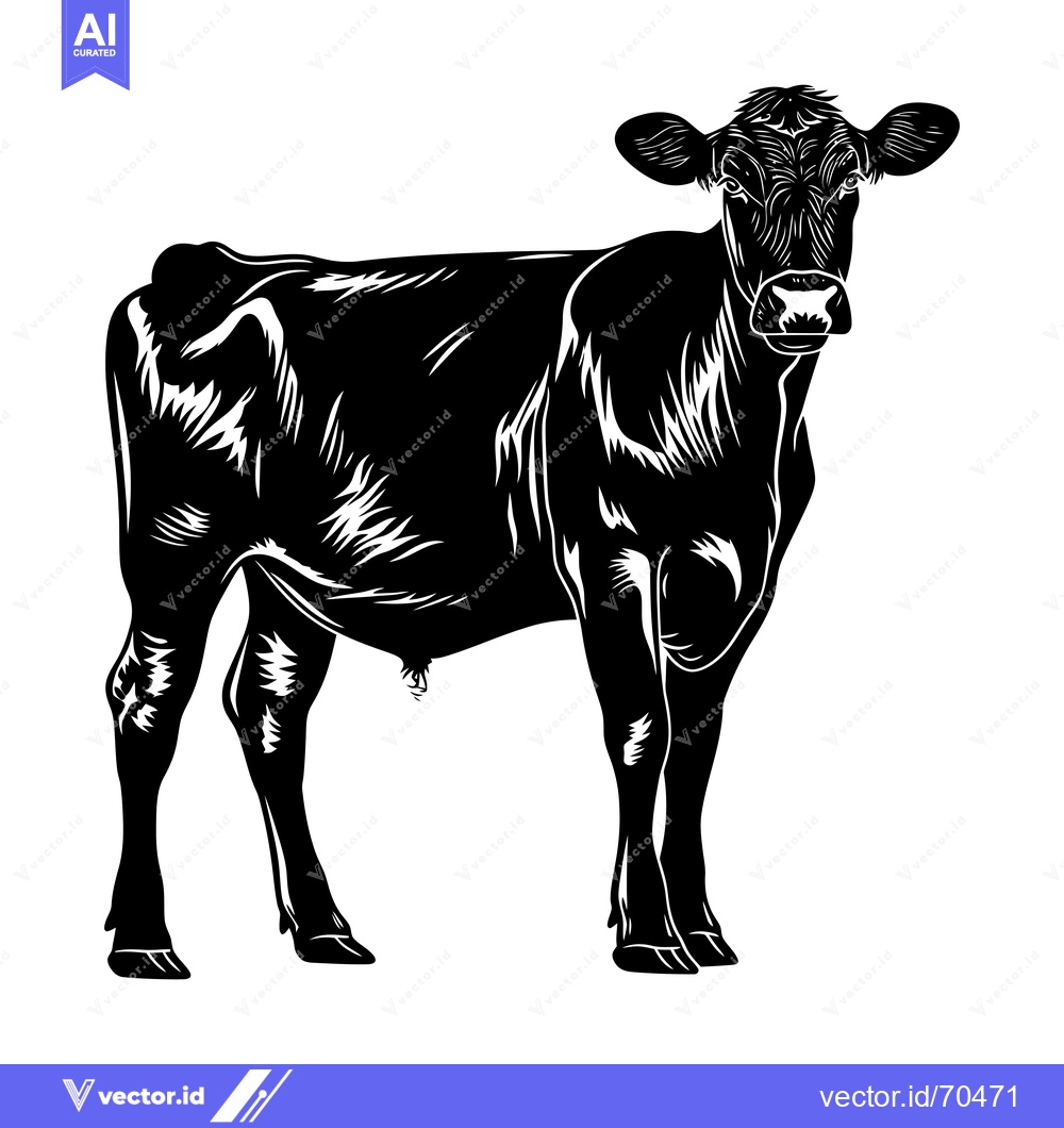 Premium Vector dari Black and White Illustration of a Standing Cow