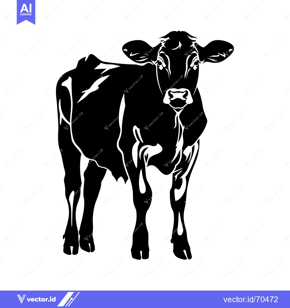 Premium Vector dari Black and White Silhouette of a Young Cow