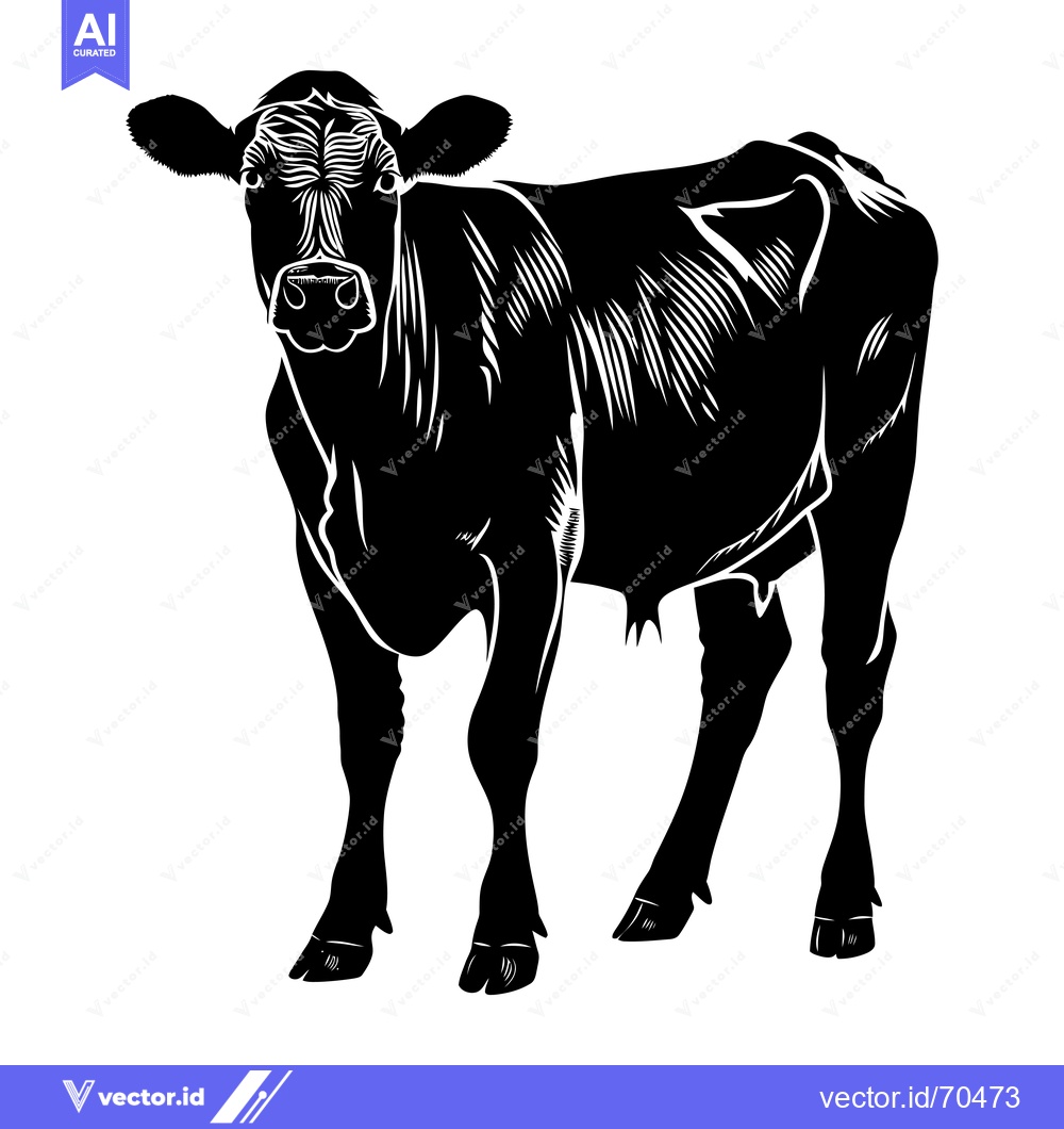 Premium Vector dari A Black and White Silhouette of a Cow Standing