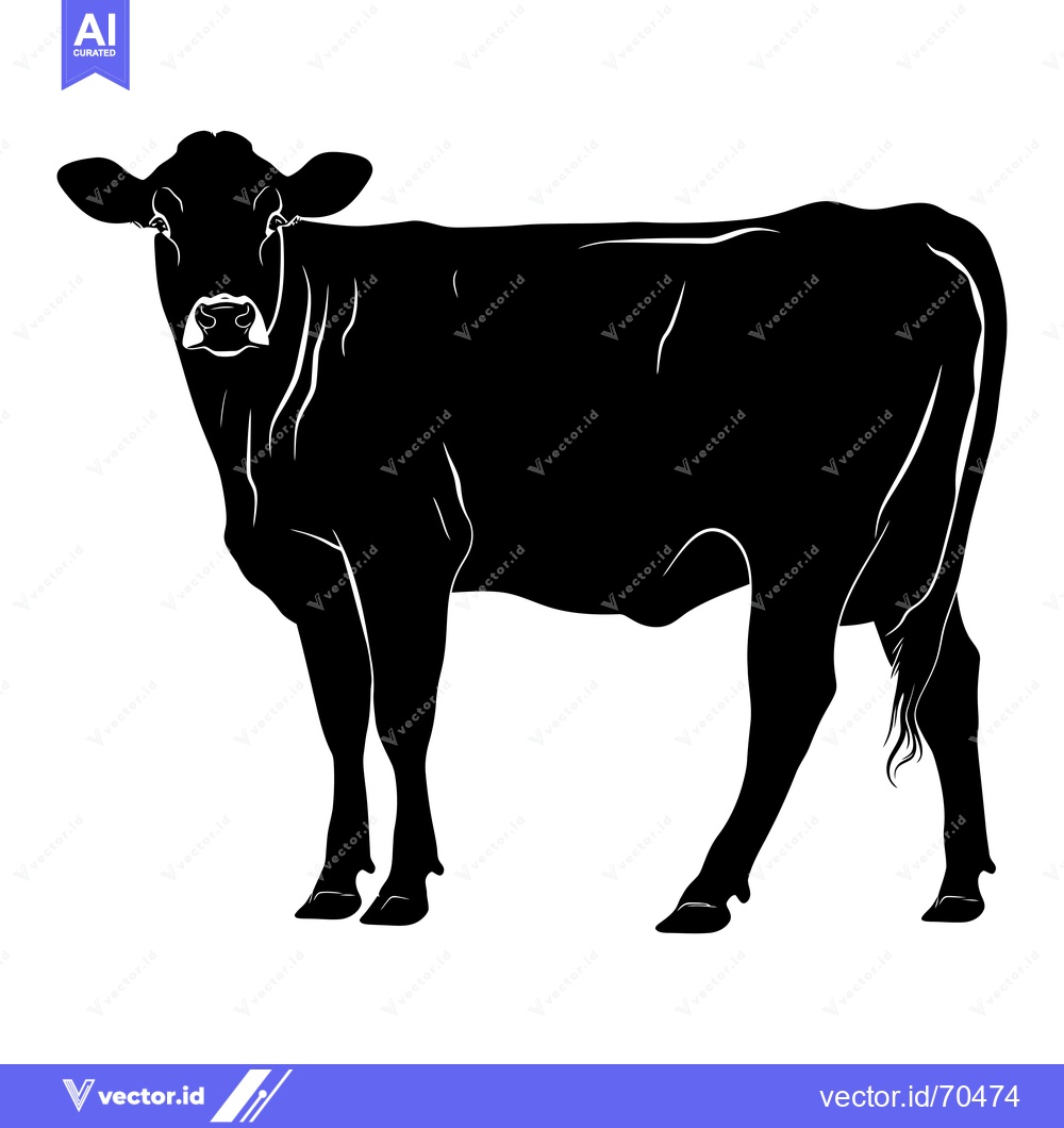 Premium Vector dari Black and White Silhouette of a Cow Standing