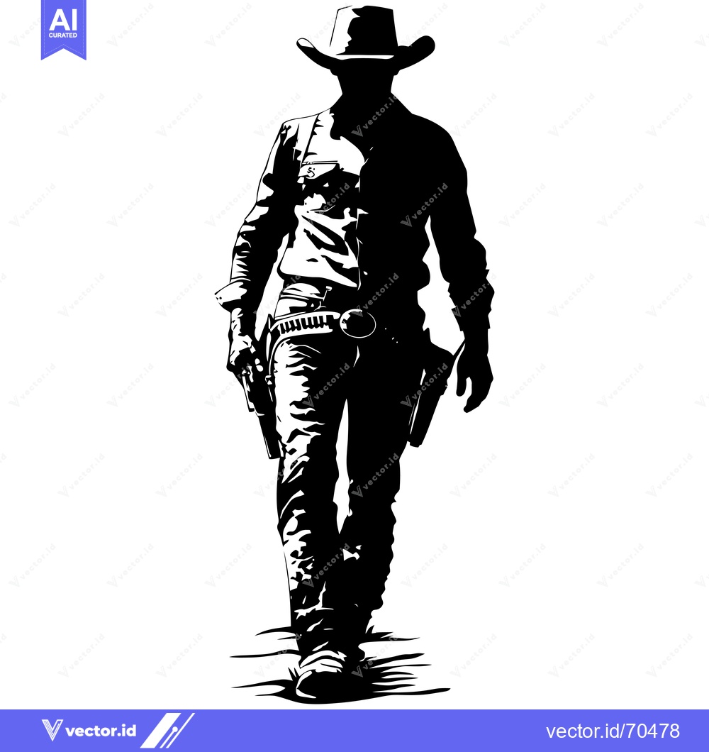 Premium Vector dari Silhouette of a Cowboy Walking with Guns
