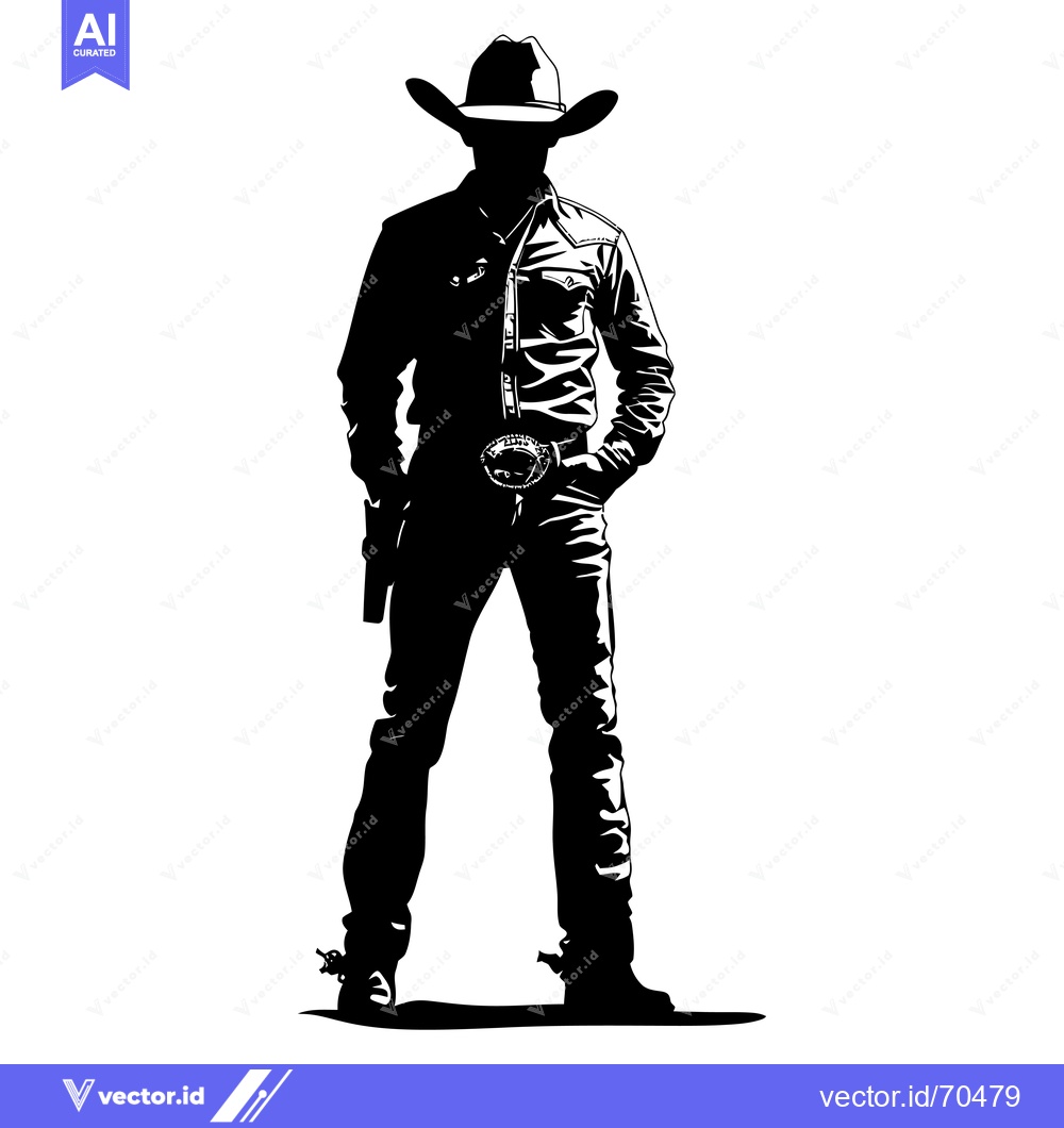 Premium Vector dari Silhouette of a Cowboy with a Gun and Cowboy Hat
