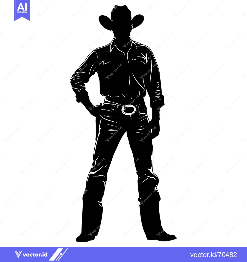 Premium Vector of Silhouette of a Cowboy Standing with One Hand on His Hip