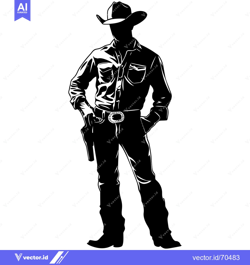 Premium Vector dari Silhouette of a cowboy with a gun in his holster