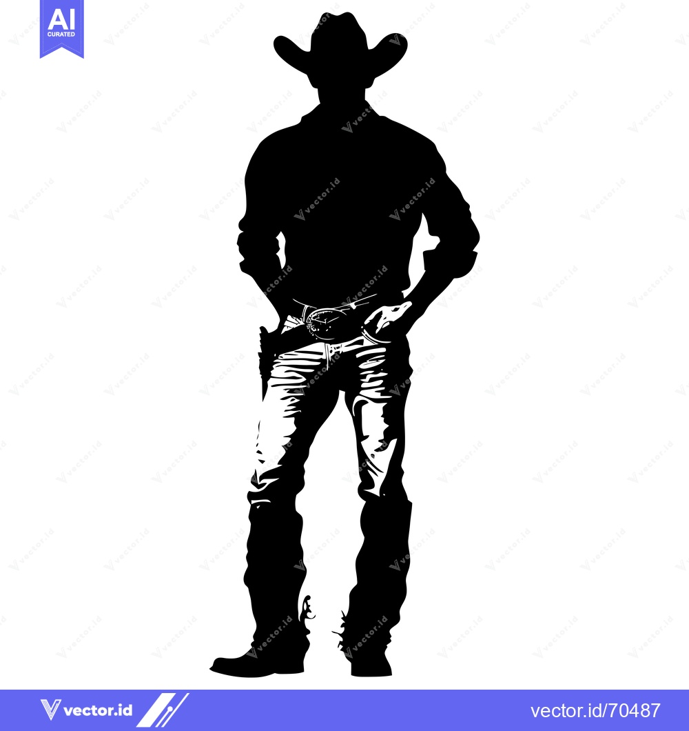 Premium Vector of Silhouette of a Cowboy with a Gun and Hands on His Hips