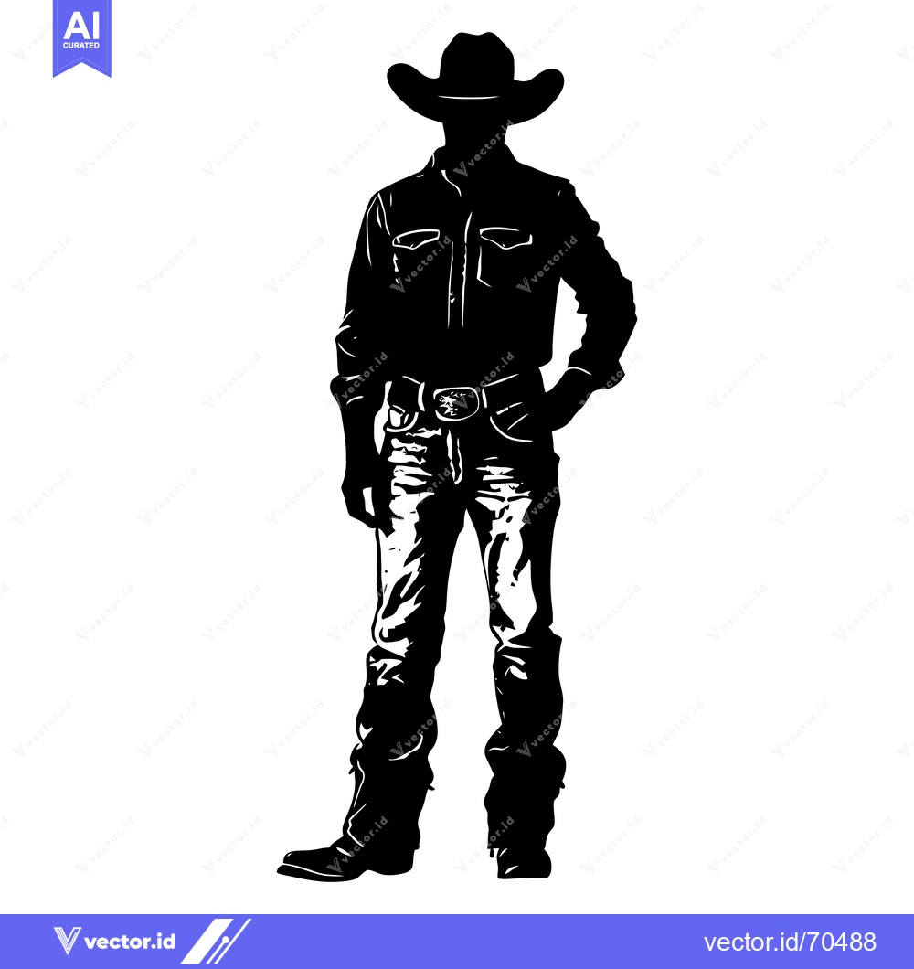 Premium Vector dari Silhouette of a Cowboy Standing with Hand in Pocket