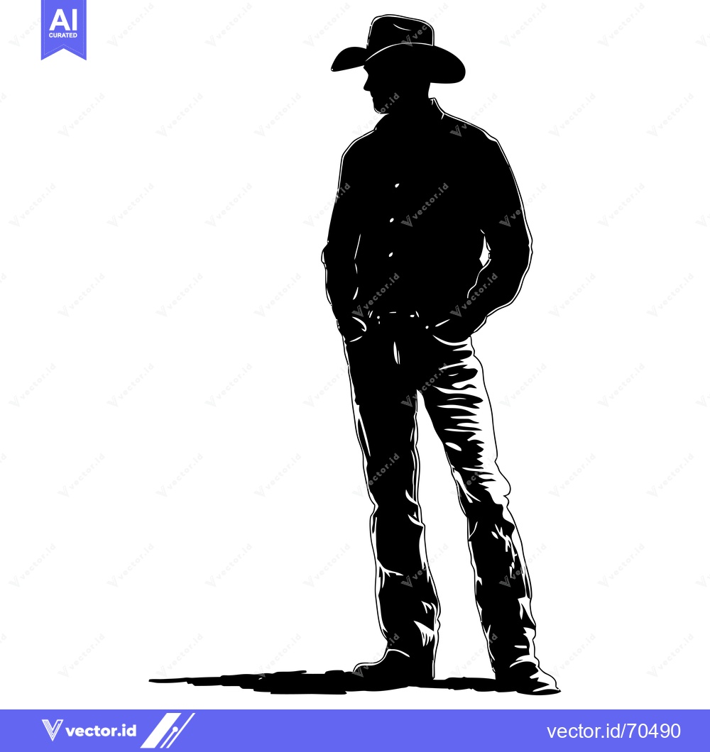 Premium Vector of Silhouette of a Cowboy Standing with Hands in Pockets