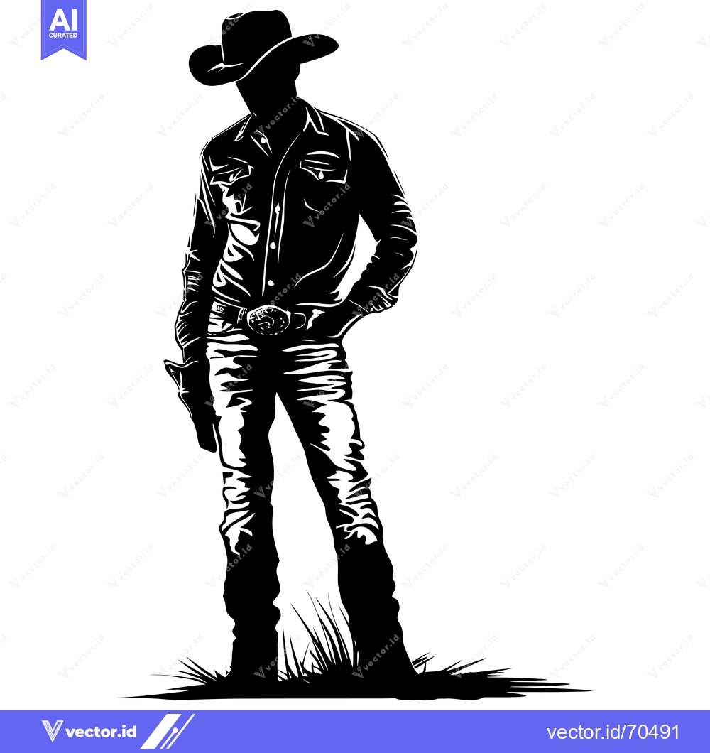 Premium Vector of Silhouette of a Cowboy Standing in Grass