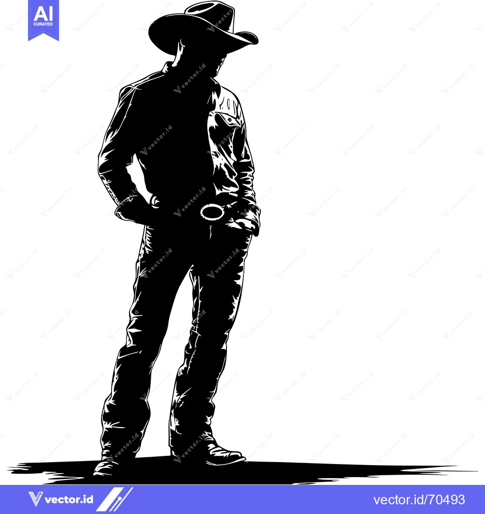 Premium Vector of Silhouette of a Cowboy in a Wide-Brimmed Hat