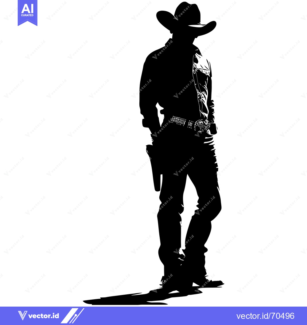 Premium Vector dari Silhouette of a Cowboy Standing with a Gun Holster