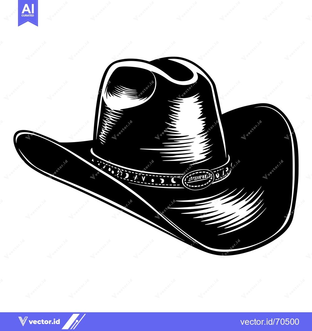 Premium Vector dari Black and White Illustration of a Cowboy Hat with a Band