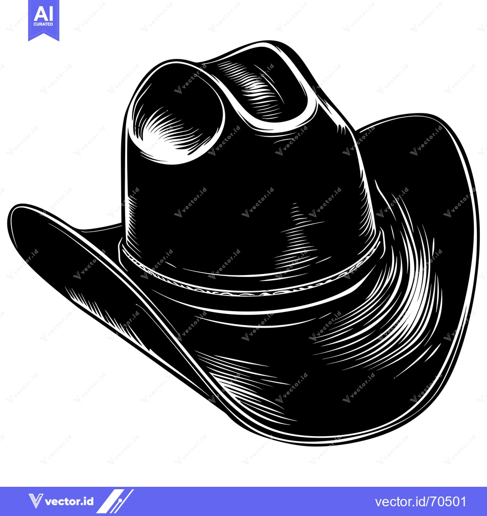 Premium Vector of Black and White Illustration of a Cowboy Hat