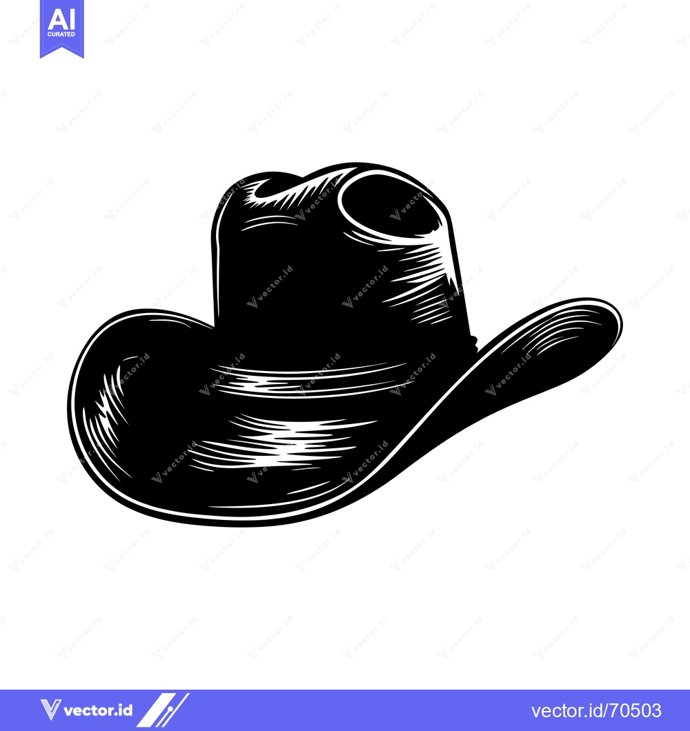Premium Vector dari Black and White Illustration of a Cowboy Hat