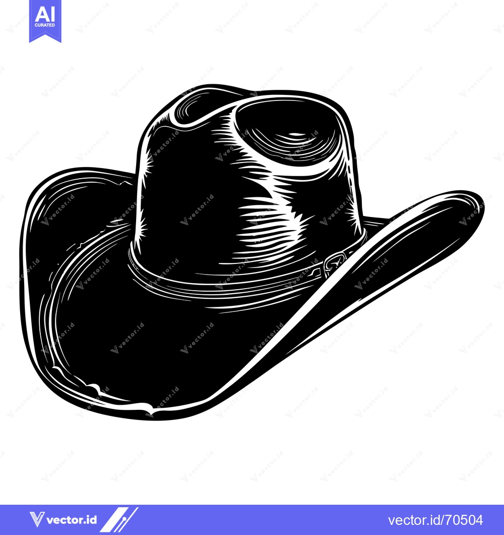 Premium Vector of Black and White Illustration of a Cowboy Hat